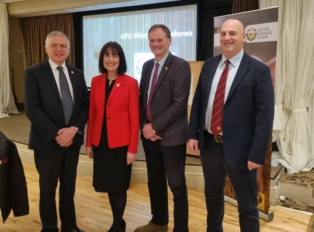 The UFU presidential team pictured with North West Derry group chair Mary Hunter at the first roadshow.