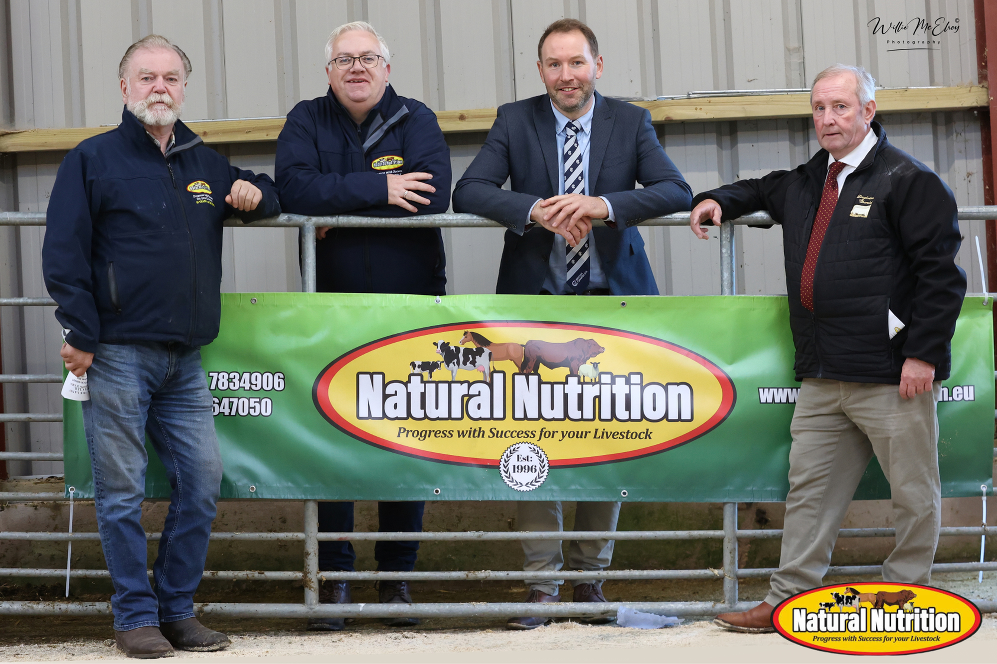 Sponsor Darragh Healy (Natural Nutrition) and Peter Mackin with Judge John MacGregor and Club Chairman Harry Heron