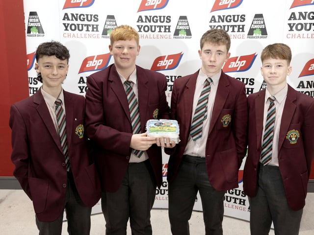Pictured taking part in the 2024 ABP Angus Youth Challenge Exhibition for a place in the final of the competition is the team from St. Ronan's College Lurgan Co. Armagh - pupils Ethan Mulholland, Dominic Walsh, Jack McStravick and Finn Mulholland.