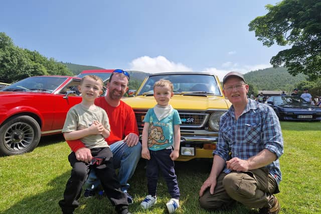Noel, Tiernan and Ronan McDonald, Mayobridge, with Kevin McConville, Mayobridge, at this year's Kilbroney Vintage Show which was held at Kilbroney Forest Park, Rostrevor. Picture: Darryl Armitage