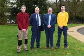 Horticulture student, Jacob Mercer from Newtownabbey, with Head of Horticulture CAFRE, Paul Mooney, along with Stephen Mackle, Acting Head of Parks, Lisburn and Castlereagh City Council, and student, Rory Dougan from Derry, at the CAFRE Horticulture Careers Event.