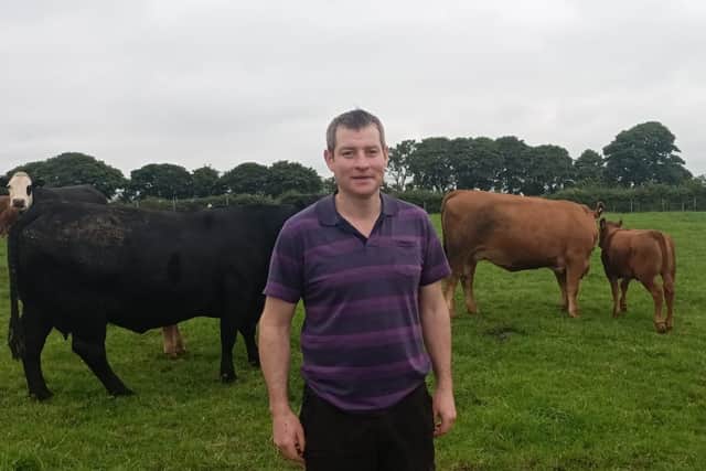 Oliver McKenna from Eskra , Co Tyrone, one of the CAFRE Beef Fertility Management Technology Demonstration Farmers, pictured on his home farm