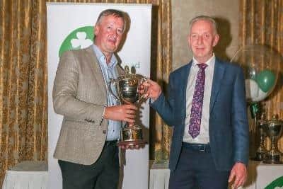 Ulster Region Breeders Award, SVS Sport Horses Cup, Gerry Marron and Kinmar Agalux (Qualified for the Olympics) presenting Derek Reid. (Pic: SJI Ulster Region)
