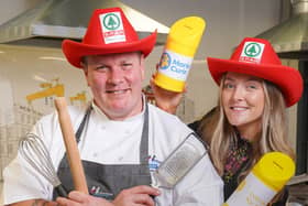 Chef Carl Johannesson is pictured with Darcey Wilson from Henderson Group ahead of the 2024 Balmoral Show, where SPAR NI will be sampling their ‘The Kitchen’ range and raising money for Marie Curie and Cancer Fund for Children with SPAR’s iconic Big Red Stetsons.