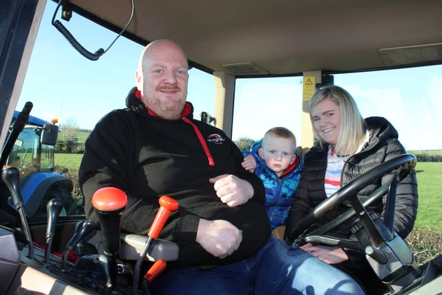 All ready for the tractor run at Katesbridge on Monday are Chris, Louise and Archie Dalzell.
