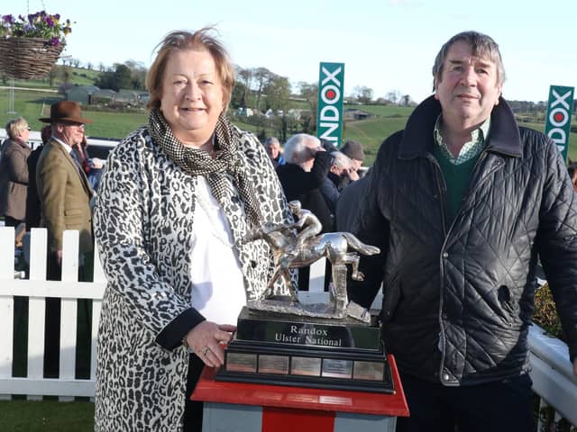 The delighted owners of Jumping Jet that won the Randox Ulster Nation, Jayne and Brian McConnell from Ballyclare. (Pic: Freelance)