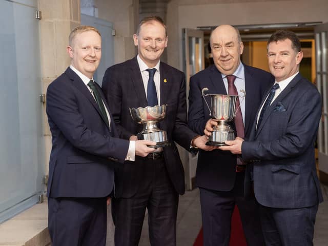 UFU president David Brown with the NW Armagh group managers, the group won both the Mary Wilson Trophy and Cuthbert Trophy. Pic: McAuley Multimedia