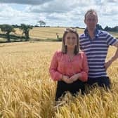 Winner of the UFU winter barley cereal competition Reggie Lilburn pictured with Victoria Orr from the Lagan Group. Pic: UFU