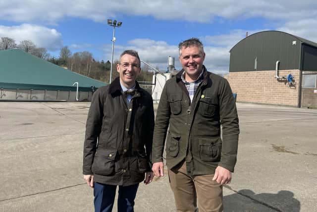: UFU seeds and cereals chair and Caledon Estate farm manager Christopher Gill pictured with DAERA Minister Andrew Muir at Caledon Estate, Co. Tyrone.