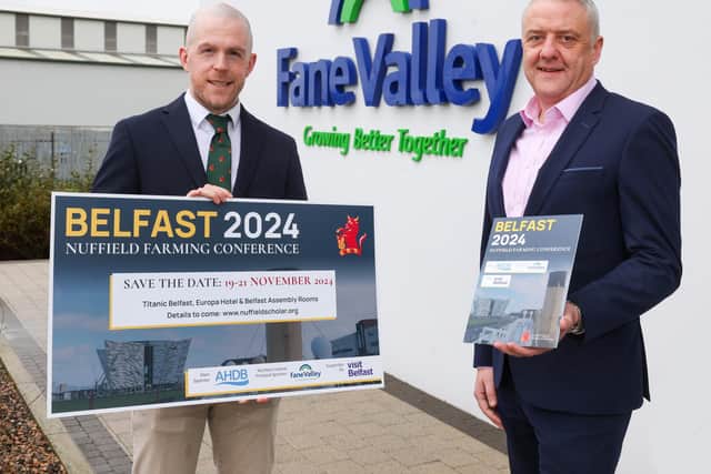 Chatting at the launch of Fane Valley's sponsorship of the 2024 Nuffield Farming Conference l to r: Jonny Hanson, Nuffield Scholar and Trevor Lockhart MBE, chief executive of Fane Valley co-operative society. Pics: Matt Mackey