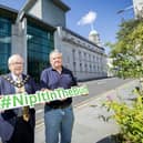 Mayor of Mid and East Antrim, Alderman Thomas Gordon is pictured with George Doherty, Programme Officer at(FCN Northern Ireland.