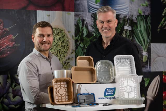 Tom Arkwright, Senior Packaging Technologist at Moy Park and Matt Harris, Head of Packaging at Moy Park are pictured as the company reveals it has reached a significant milestone in its sustainable packaging strategy, reducing its overall packaging by 10% in the past 12 months. Pic: Brian Thompson