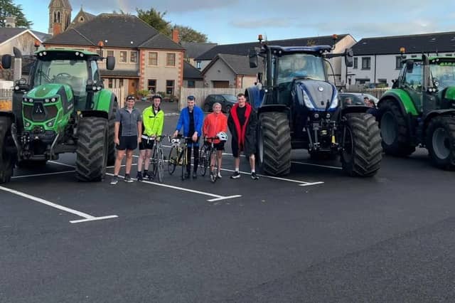 The team at the finish line back in Kells, Co Antrim