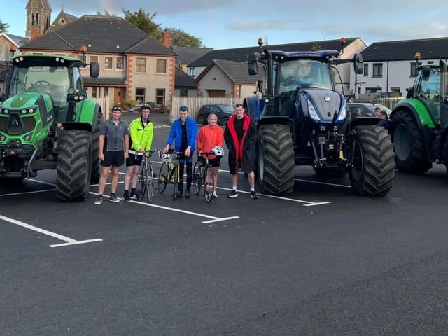The team at the finish line back in Kells, Co Antrim