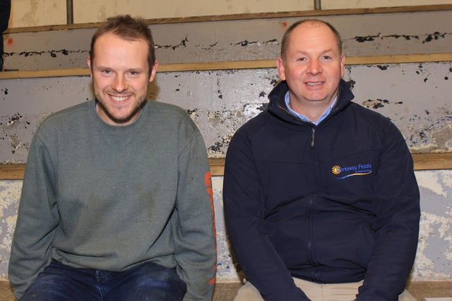 Andrew McLean, Donaghmore, with Stephen McKenna, Gortavoy Feeds, at the Dungannon Dairy Sale. Picture: Julie Hazelton