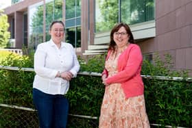 Dr Elizabeth Magowan (left) and Professor Sharon Huws outside IGFS at Queen's University Belfast. Image: Queen's University Belfast