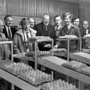 The Reverend Ian Paisley, chairman of the NI Assembly agriculture committee, pictured in January 1983 with egg producers at the modern unit of Mr Raymond Lyons, third right, near Hillsborough. Also included are Mr William Fullerton, UFU president, and Mr D Robinson, UFU vice president. Picture: Farming Life/News Letter archives