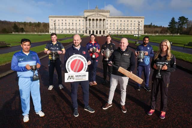 Lisburn-based company Mercury Security & Facilities Management (MSFM) has been unveiled as the new title sponsor of the Northern Cricket Union (NCU) Senior Leagues. MSFM will enjoy exclusive naming rights across NCU’s senior leagues in a three-year partnership that will see all competitions rebranded under the Mercury name – including the Men’s Premier League, Sections 1, 2 and 3, the Women’s Premier League and Women’s Senior League Section 1. Launching the new sponsorship at Stormont are (centre) NCU Chief Executive Callum Atkinson and Mercury Managing Director, with representatives from the winners of last season’s NCU senior leagues (l-r) Vijay Santhanam (Dunmurry CC), Andrew McCavera (Saintfield CC), Emma McMurray (Waringstown Cricket Club), Cade Carmichael (Instonians CC), Prince Sharma (Carrickfergus CC) and April Linton (Instonians CC).