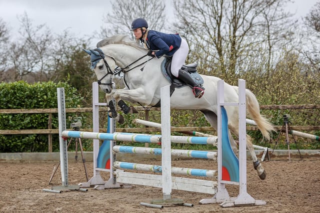 Bradie Hogg jumping Good Gossin (1st 1m) on April 11th. (Pic: Lyndon McKee Photography)