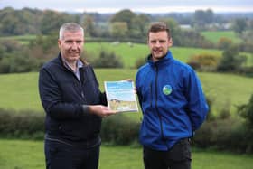 From left to right, project partners Ian Stevenson (Dairy Council for Northern Ireland), Jonathan Bell (RSPBNI). Pic: Press  Eye