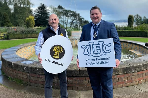 Martin Malone, NFU Mutual Northern Ireland manager (left), and Stuart Mills, YFCU president (right). Copyright: YFCU