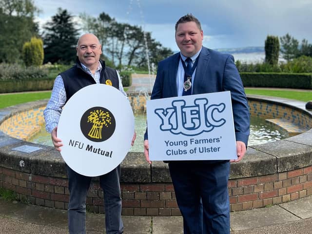 Martin Malone, NFU Mutual Northern Ireland manager (left), and Stuart Mills, YFCU president (right). Copyright: YFCU