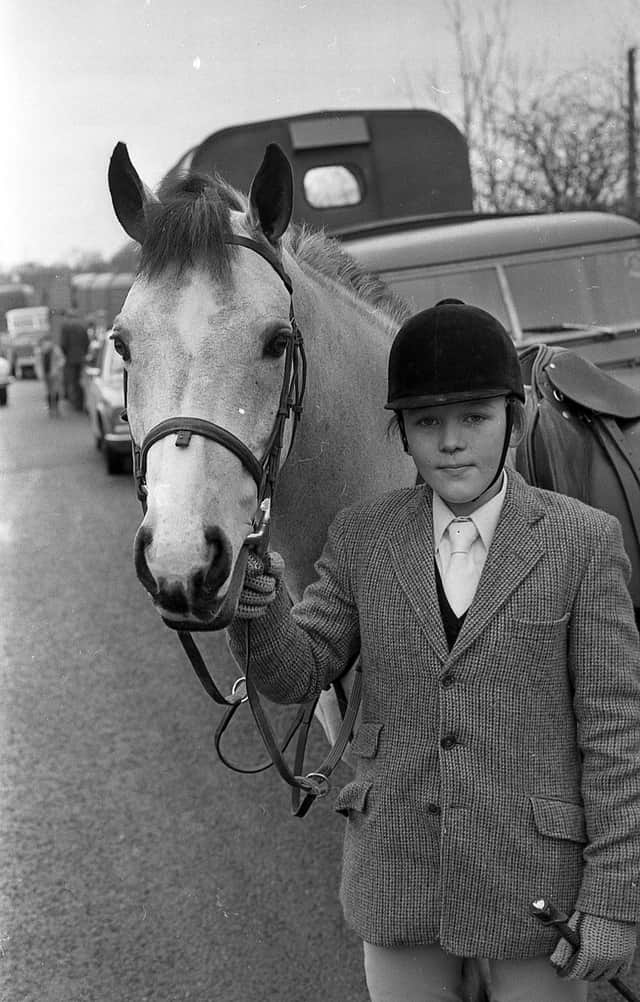 Pictured in January 1983 is 12-year-old Michael Duke from Gilford with his pony Sandpiper at a hunt meeting held by the Iveagh Harriers near Dromore, Co Down. Picture: Farming Life/News Letter archives
