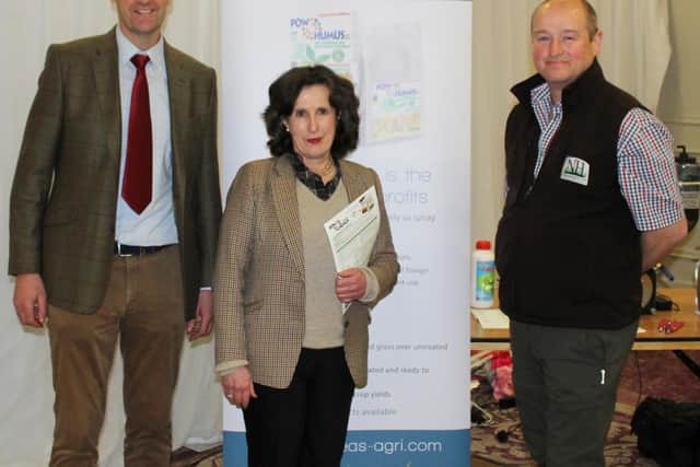 The speakers at the Portadown meeting on foliar feeding for grassland l to r: Mark Crawford, Farmcare Farm Supplies; Susan Wilson of Aphaeas Agriculture and Aberystwyth-based grassland consultant Nigel Howells