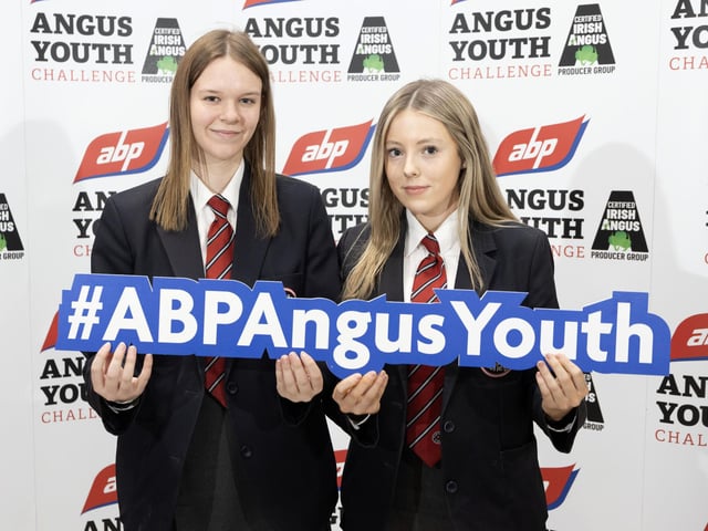 Pictured taking part in the 2024 ABP Angus Youth Challenge Exhibition for a place in the final of the competition is the team from Aughnacloy College Co. Tyrone - pupils Grace Bloomer and Connie Hadden-Eakin.