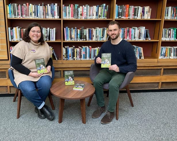 Matthew Bell (author) with Sian Cairns (Libraries NI District Officer).