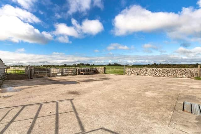 Three walled enclosures are adjacent to the farm buildings and are convenient for handling livestock, with one including a shelter. Image: Savills