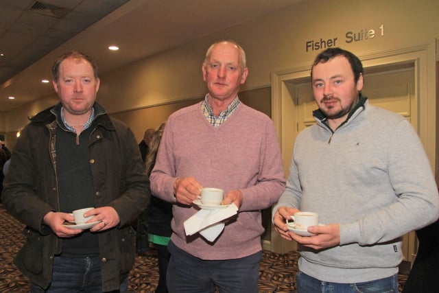Pedigree breeders Seamus Connell, Rathfriland; David Boyd, Knockagh; and Stephen McGinn, Downpatrick. at the meeting in Armagh. Picture: Julie Hazelton