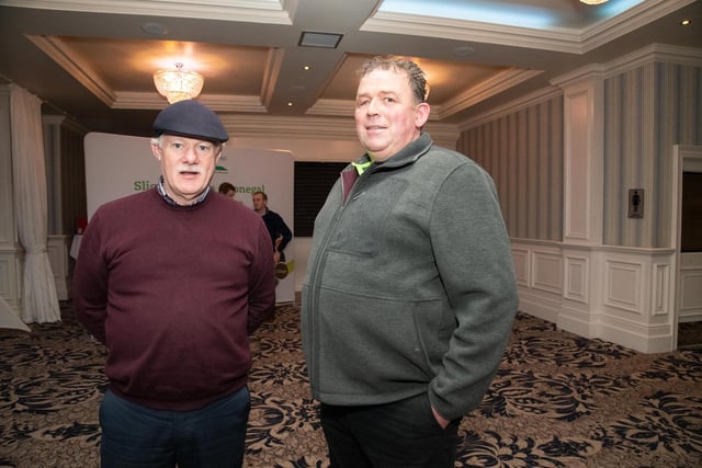Phelim Molloy and Sean Gallagher at the Teagasc National Sheep Seminar in the Clanree Hotel Letterkenny on Thursday last. Photo Clive Wasson