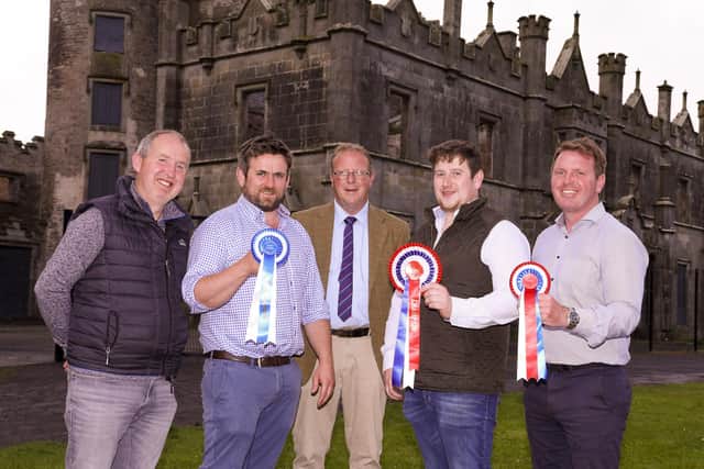 Commercial Beef sponsors at Fermanagh Show are from left, Michael Leonard, Border View Livestock, AI Services, Cattle and Sheep Services; Kevin Leonard, Drumlin Vets Enniskillen; Adrian Irvine, Fermanagh Show; James Leonard, Fermanagh Show and Christopher Dickey, T Dickey & Co. Picture: John McVitty