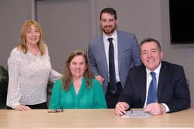 Pictured at the NIFCC AGM in Lisburn are from left: Pearl Campbell NIFCC Finance Manager; Valerie McCann, NIFCC CEO/ Company Secretary; Daryl McLaughlin (NIMEA),newly appointed NIFCC Owners Representative and NIFCC Board Chairman George Mullan. Photograph: Columba O'Hare/ Newry.ie