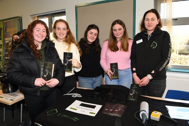Sam O’Sullivan, Lough Shore Equestrian pictured with CAFRE Enniskillen Campus degree students Caoimhe Hegarty (Fintona, Co Tyrone), Emma English (Knocklong, Co Limerick), Abbey Fagan (Kildare) and Anne Marie Dineen (Waterfall, Co Cork).