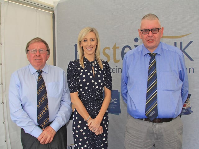 Meurig James, Holstein UK; and John Martin, Holstein NI, with the DUP’s Westminister Agriculture, Environment and Rural Affairs spokesperson Carla Lockhart MP. Picture: Julie Hazelton
