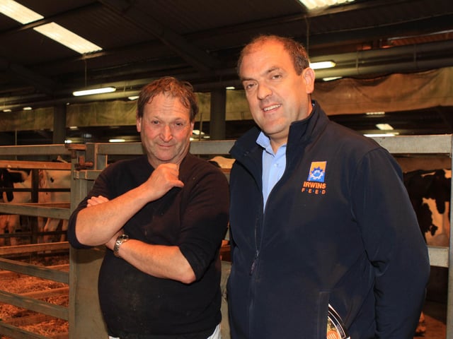 Ian Cummins, Irwins Feed, with Stephen Mullen from Annaghmore.