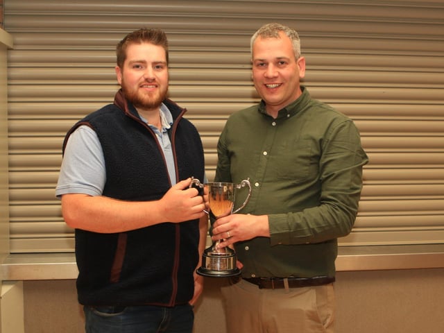 Martin Cunningham presented by chairman Shane McDonald the Open class winner cup at this year’s stock judging.