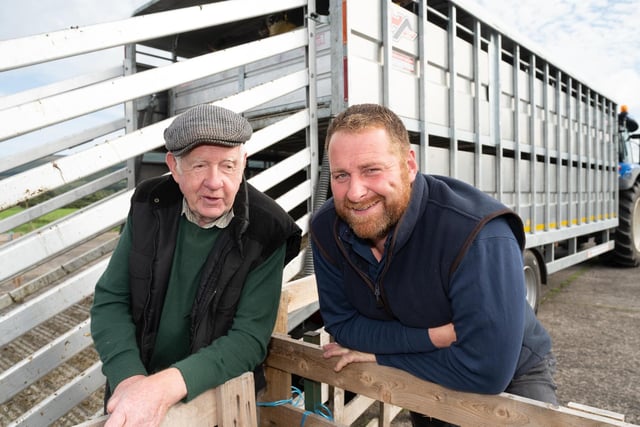 William Kerr and Alwyn McFarland at the Alexander Gourley open air sheep show and sale at Aghanloo on Tuesday morning. Photo Clive Wasson
