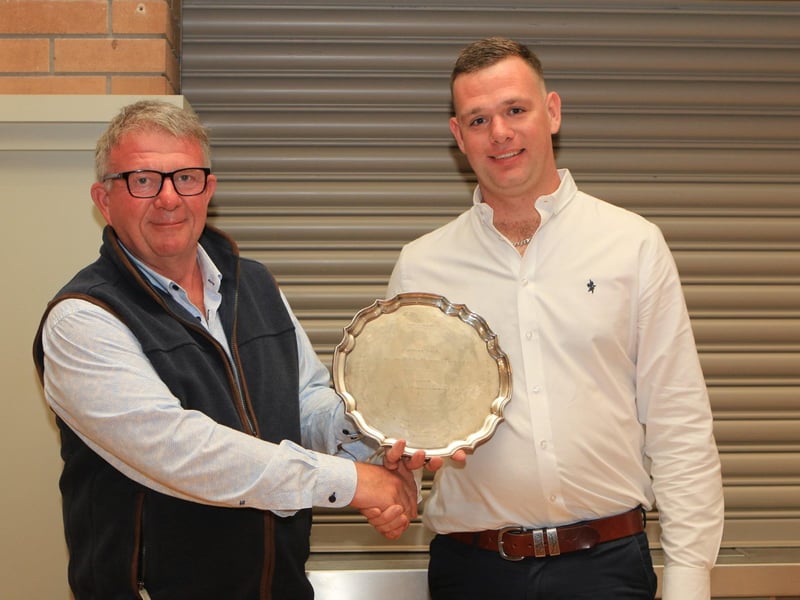 Spring Club Sale March - Danske Bank Silver Salver for Best Pedigree Animal winner: Ryan Gilmour with Gillview Ranger, pictured with Dungannon Farmers' Mart Trevor Wylie.