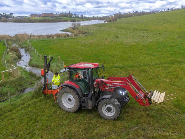 Stock‑proof fencing installation as part of the Farming for Water initiative led by NI Water, aiming to prevent livestock encroachment to improve the quality of raw water