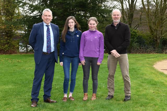 Paul Mooney, Head of Horticulture CAFRE, with students Hannah Mitchell from Armagh and Abigail Wilson from Newtownards and Mike Buffin, Head Gardener Mountstewart Gardens at the CAFRE Horticulture Careers Event.