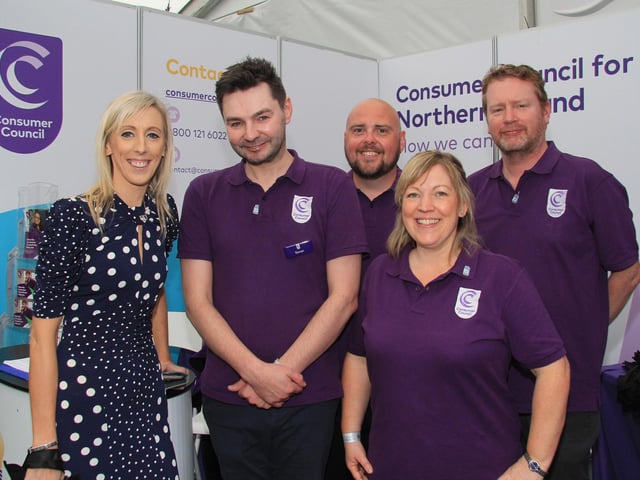 Upper Bann MP Carla Lockhart pictured on the Consumer Council stand with Ronan Convery, Fra Maguire, Gayle Suarez-Mitchell, and Ivan Minnis. Picture: Julie Hazelton