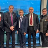 UFU policy, technical and communications manager James McCluggage, UFU deputy president John McLenaghan, UFU president David Brown, UFU deputy president William Irvine and UFU CEO Wesley Aston attended the meeting with Agriculture Minister Andrew Muir MLA. (Pic: UFU)