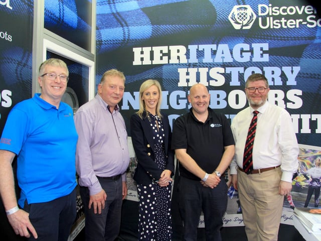 Cala Lockhart MP pictured at Balmoral Show with representatives of the Ulster Scots Agency and Community Network. Picture: Julie Hazelton