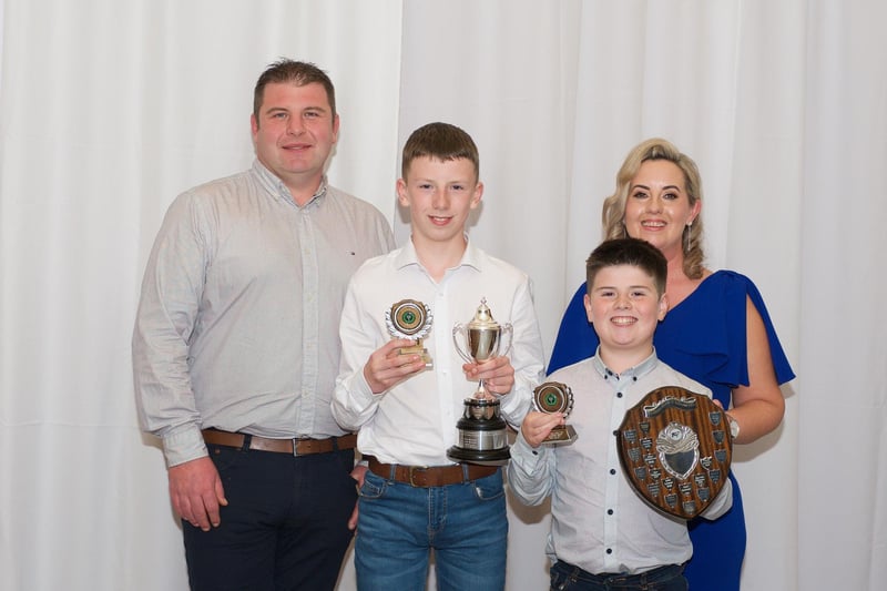 The Farrell Family with some of their prizes including Owen winning junior young handler and Jack winning the Endeavour Shield. Pic: Blonde Club