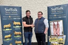 Edward Collins, Uniblock representative and sponsors of the sale, with Ben Lamb, Vice Chairman NI Suffolk Branch