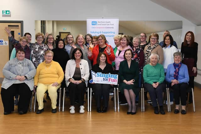 The Rural Melody Choir pictured with Northern Trust chief executive, Jennifer Welsh