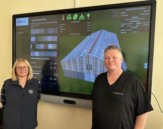 AFBI senior research scientist Gillian Scoley with Tom Houston, CEO of Belfast tech firm Sentireal who have helped develop the new Optihouse app for dairy farmers.